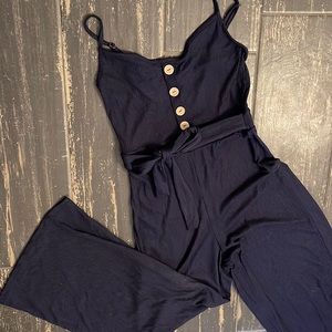 Navy Button Jumpsuit